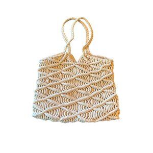 Handmade Beige Macrame Shoulder Bag With Inner Pocket